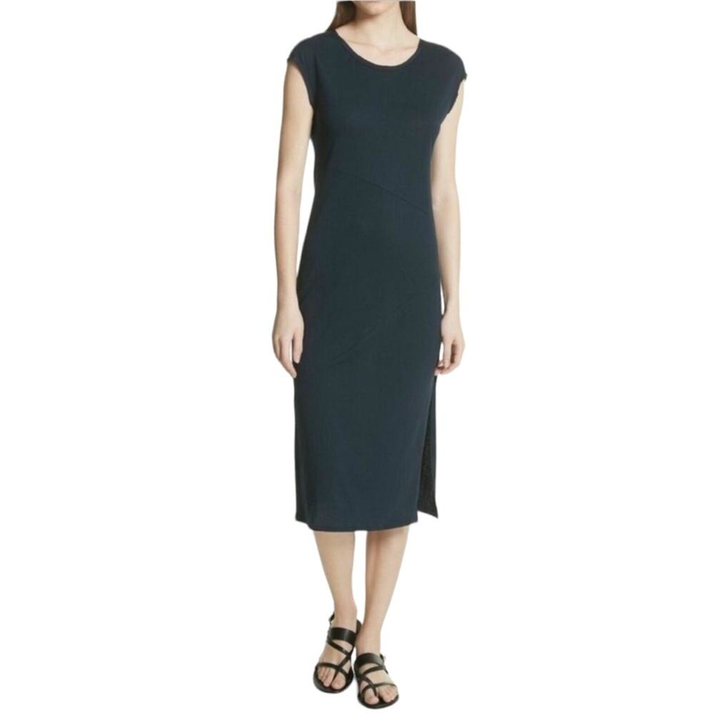 Theory Plume Seamed Navy Blue Jersey Midi Dress XS